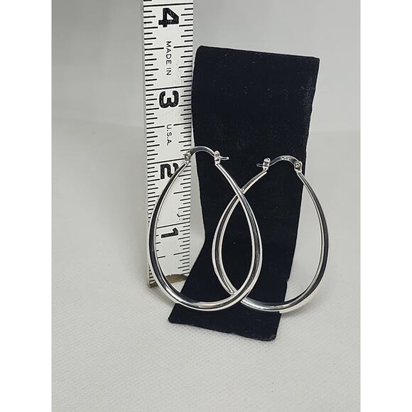 925 Sterling Silver Drop Shape hoop earrings large Dangle Hoop - Picture 4 of 7